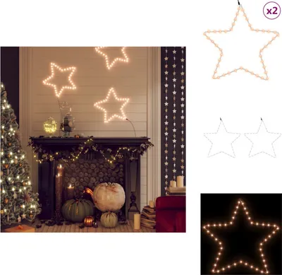 Imagen del producto de vidaXL Luces de silueta LED, 2 unidades, forma de estrella con 48 LEDs de luz cálida, 56 cm - Iluminación navideña