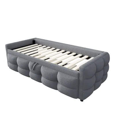 Produktbild von Flieks Tagesbett Schlafsofa 90x190cm mit Ausziehbett, Polsterbett Einzelbett ohne Kopfteil, Sofabett Daybed Doppelsofa Holzbett, Samt, Grau