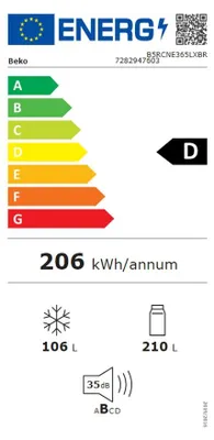 Produktbild von Beko B5RCNE365LXB, 316 l, SN-T, 6 kg/24h, D, Fresh Zone Fach, Metallisch