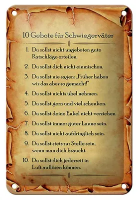 Produktbild von Blechschild Spruch 12x18cm 10 Gebote für Schwiegerväter
