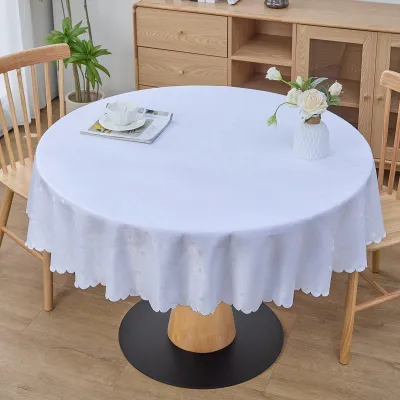 Obrázek produktu pro UnboxG, kulatá ubrus, průměr 140 cm, bílá, s ochranou proti skvrnám díky efektu lotosu, nemačká se, odolná proti poškrábání, snadno se čistí, vhodná pro jídelní stůl, oslavy a restaurace