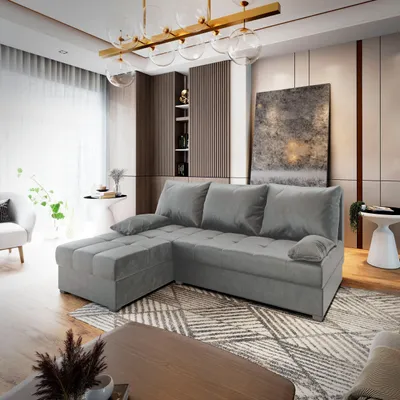 Produktbild von Masseno Ecksofa RITA mit Schlaffunktion L-Form, Sofa mit Bettkasten, Wohnzimmersofa, Couch, Soffa, Bettsofa, Couchgarnitur- Hellgrau, PAROS 05