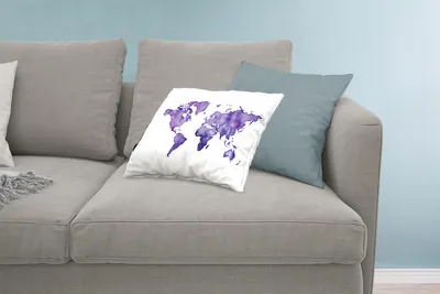 Produktbild von MuchoWow® Zierkissen Sofakissen Wohnzimmer Dekokissen 60x40 cm Weltkarte - Aquarell - Violett - Kopfkissen - Polster mit Foto