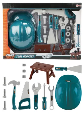 Produktbild von Toi-Toys - Power Tools - Werkzeugset mit Bauhelm (14-teilig) Kinderwerkzeug Spielzeug