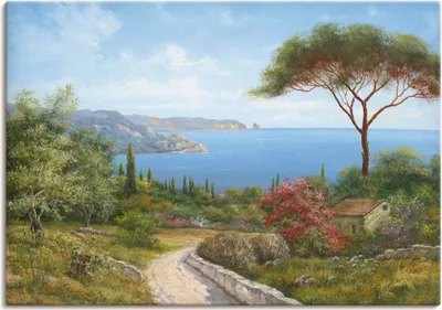 Produktbild von ARTland Leinwandbild Haus am Meer Größe: 70x50 cm