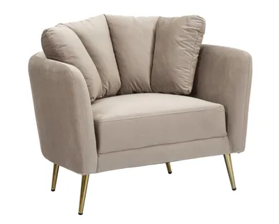 Produktbild von Design-Sessel für das Wohnzimmer, gepolstert, mit goldfarbenen Metallbeinen, Modell Kiev - Grau