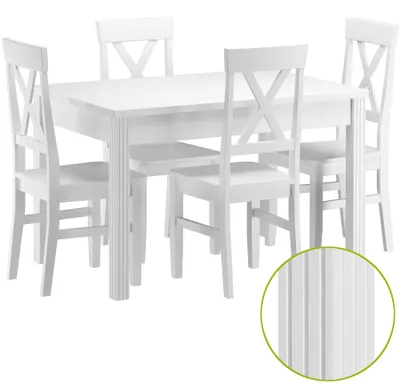Produktbild von Esszimmergarnitur Massivholz weiß mit Tisch und 4 Stühlen 90.70-51 C W-Set 23
