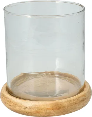 Immagine prodotto di Portacandela in legno di mango con campana di vetro, per 1 candela, decorativo, 15 cm, 1 pezzo