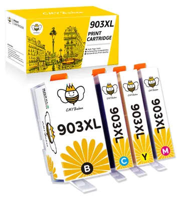 A box of CMYBabee 903XL print cartridges and four individual cartridges.