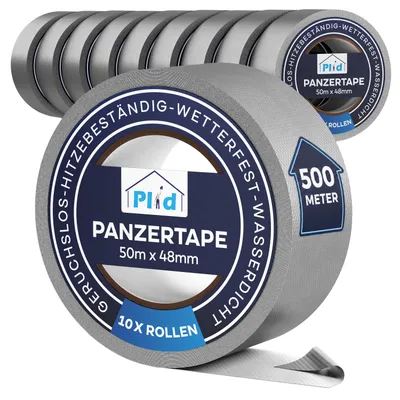 Produktbild von Plid® Panzertape silber á 50m x 48mm [wasserfest] - Extra Starkes Gewebeband Gaffa Tape - Wasserfestes Klebeband - Innen & Außen - Panzerband
