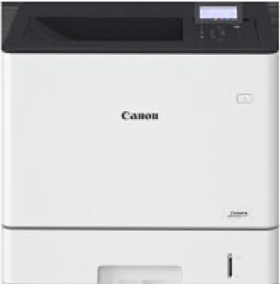 A front view of a white Canon i-SENSYS LBP722Cdw color laser printer.