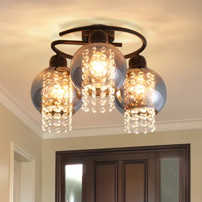 Produktbild von ZMH Deckenlampe E27 Deckenleuchte Schlafzimmer Flurlampe Glas Esszimmer Schlafzimmerlampe 3 Flammig Rauchgrau Deckenbeleuchtung Modern Design Kristall für Wohnzimmer Flur Küche (ohne Leuchtmittel)