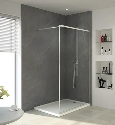 Produktbild von Walk In Dusche 120x200 cm MARWELL Duschwand Duschabtrennung Klarglas 6mm Sicherheitsglas silber Haltestange barrierefrei