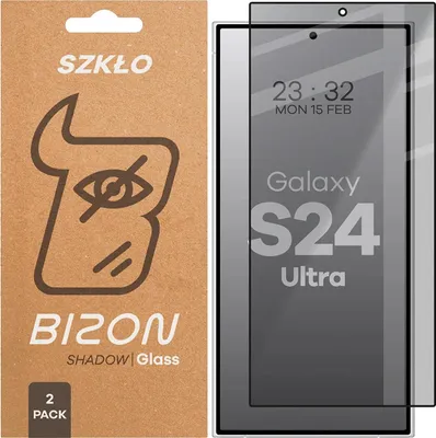 Produktbild von 2x Gehärtetes Glas mit Privatschutzfilter für Galaxy S24 Ultra, Bizon Glass Edge Shadow Duo, getönt mit schwarzer Rahmen