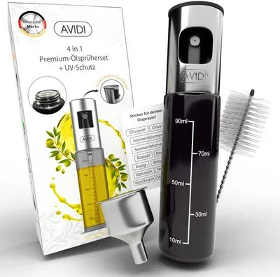 Immagine prodotto di Set premium 4 in 1 con spruzzatore per olio da 100 ml, vetro nero e acciaio inossidabile