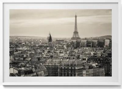 Produktbild von Landschaft von Paris und der Eiffelturm– Wandbild mit Rahmen – Gerahmtes Bild  – Wanddekoration – 100x70 cm –  Weiß Rahmen