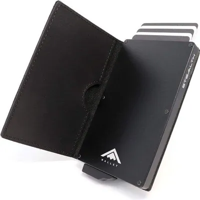 Zdjęcie produktu dla Minimalistyczny, aluminiowy etui na karty kredytowe z funkcją RFID, z wysuwanym mechanizmem, kolor czarny