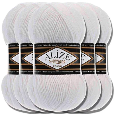 Produktbild von Alize 5x 100g Superlana Klasik Wolle, Uni, Häkeln, Stricken (White | 55)