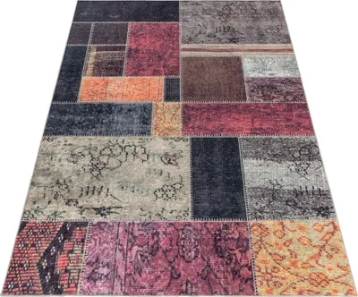 Produktbild von Teppich Läufer Wohnzimmer Multicolor 80x250 Patchwork Design aus Polyester