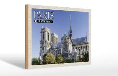 Produktbild von Holzschild Reise 30x20cm Paris Frankreich Notre-Dame Kathedrale