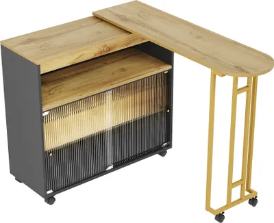 Produktbild von Ausziehbarer Bartisch Stauraum Tisch Beweglicher Bartisch mit LED Stehtisch Bistrotisch Hochtisch Kuecheninsel Schwarz Bistrotisch