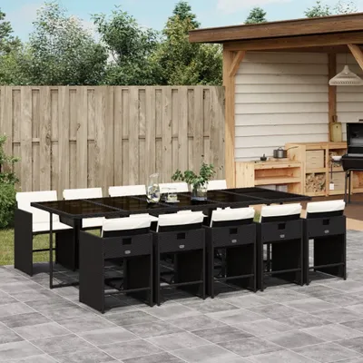 Produktbild von Möbel 11-tlg. Garten-Essgruppe mit Kissen Schwarz Poly Rattan - Balkonmöbel 3277877