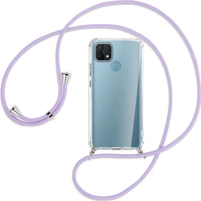 Produktbild von Handykette Backcover-Schutzhülle mit Band (Metall silberfarben) für Oppo A15 - violett