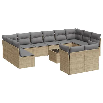 Image de vidaXL Ensemble de 13 canapés de jardin avec coussins Beige Poly Rattan