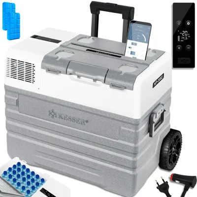 Produktbild von KESSER® Kompressor Kühlbox elektrisch Gefrierbox, Mit APP-Steuerung USB-Anschluss 12/24 V 230V, +Teleskopstange Räder Kühlschrank Kühlung bis -20 °C für Auto, Lkw, Boot, Reisemobil, Camping