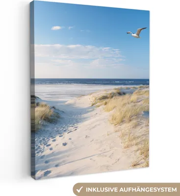 Produktbild von MuchoWow® - Leinwandbilder - Düne - Möwe - Strand - Meer - Sonne, Wandbild, Wanddeko Bilder Wohnzimmer, 30x40cm