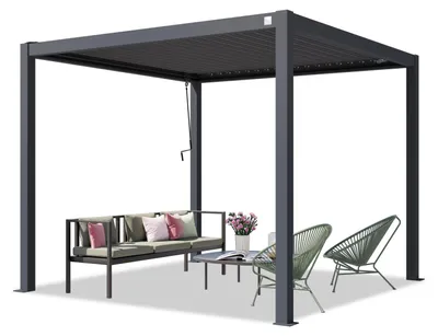 Obrázek produktu pro PRIMEYARD Pergola 3x3 m s hliníkovými sloupky a ocelovou lamelovou střechou - antracitová