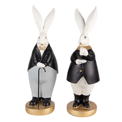 Produktbild von Clayre & Eef Figur Kaninchen 13x11x34 / 13x11x34 cm Schwarz Grau Polyresin