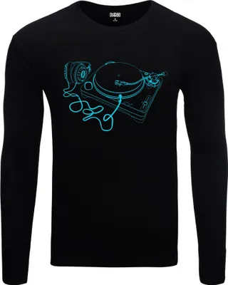 Produktbild von Herren Warm, Langarm-T-Shirt mit Druck Plattenspieler Schwarz Gr.S