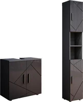 Produktbild von Badmöbel-Set Vicco Irma Anthrazit Hochglanz 2 Teile, mit Hochschrank, Model 55200