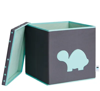 Stoff-Aufbewahrungsbox mit Deckel, 33x33x33 cm, grau/grün