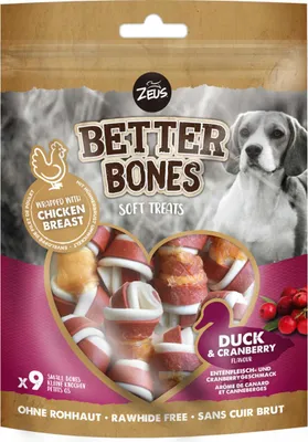 Produktbild von Zeus BetterBones Kauknochen für Hunde, Entenfleisch-Cranberrygeschmack, 7,5 cm