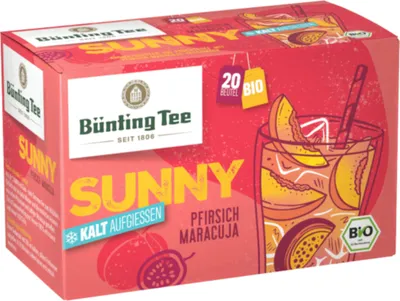 Bünting Tee Bio Sunny Pfirsich-Maracuja fruchtig 20x2,5g Packung 50g