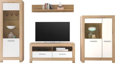 Produktbild von Wohnwand - Artisan Eiche Nachbildung - Weiß matt - 4-teilig - mit LED-Beleuchtung