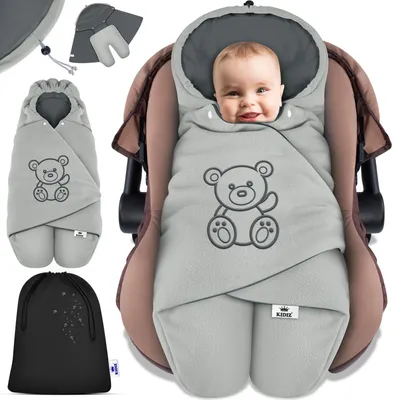 Produktbild von KIDIZ® Baby Einschlagdecke Babyschale Winter Herbst Babydecke mit Kapuze & Tasche Universal Fußsack kompatibel mit Maxi-Cosi, Römer, Buggy, Kinderwagen & Autositz isolierend gegen Wind, Nässe & Kälte