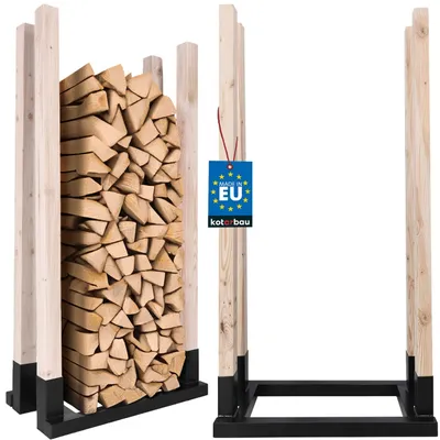 Obrázek produktu pro KOTARBAU® Stojan na dřevo do interiéru i exteriéru 61x32x122 cm Stojan na palivové dřevo Úložný prostor na dřevo Stojan na dřevo z oceli s práškovým nástřikem + dřevo Černý