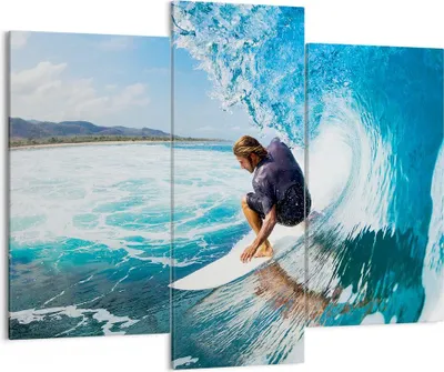Produktbild von Bild auf Leinwand - Leinwandbild - Surfen Surfer Ozean Welle - 130x100cm - Wand Bild - Wanddeko - Leinwanddruck - Bilder - Kunstdruck - Wanddekoration - Leinwand bilder - Wandkunst - CB130x100-2785