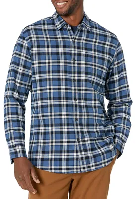 Produktbild von A. Essentials Herren-Flanellhemd, reguläre Passform, Langarm, kariert ,Blau kari