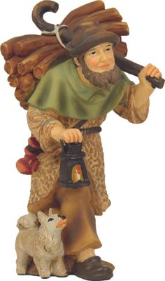 Bauer mit Kraxe aus Polyresin, handbemalt. Passend zu 7 cm. Krippenfiguren.