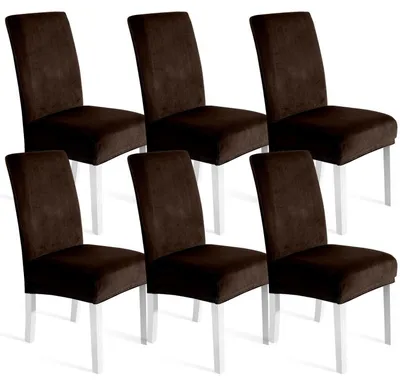 Productafbeelding van Stuhelhoesjes, fluweel, set van 6, universeel, stretch, wasbaar, krasbestendig, donkerbruin