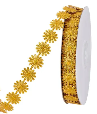 Goldenes Blumenband 20 Yards, 17 mm, Polyester-Spitzenbesatz