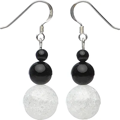 Produktbild von Ohrringe Ohrhänger aus Onyx & Bergkristall & 925 Silber schwarz weiß Ohrschmuck für Damen