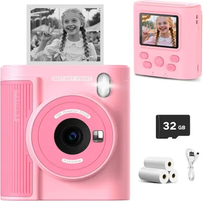 Immagine prodotto di Fotocamera per bambini Instant Print, 1080HD Video & Instant Print Fotocamera divertente regalo di Natale e compleanno viene fornita con scheda SD da 32 GB, leggera e portatile