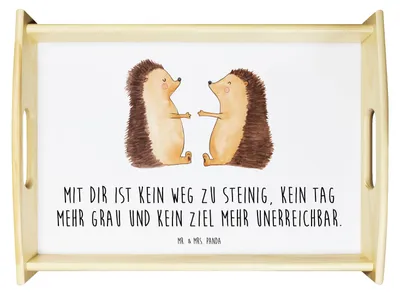 Produktbild von Mr. & Mrs. Panda Bett-Tablett Igel Liebe - Weiß - Geschenk, Hochzeitstag, Holztablett, Freundin, Verheiratet, serviertablett holz, betttablett, tablett, Hochzeit, aus