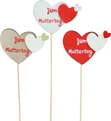 Produktbild von Blumenstecker Herz Holzdeko Muttertag Geschenkidee Herzstecker, 12 Stück