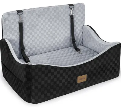 Obrázek produktu pro Autosedačka pro psy, vhodná pro střední a velké psy do 25 kg, s paměťovou pěnou, s 2 vodítky, šedá, rozměry 76x48x36 cm